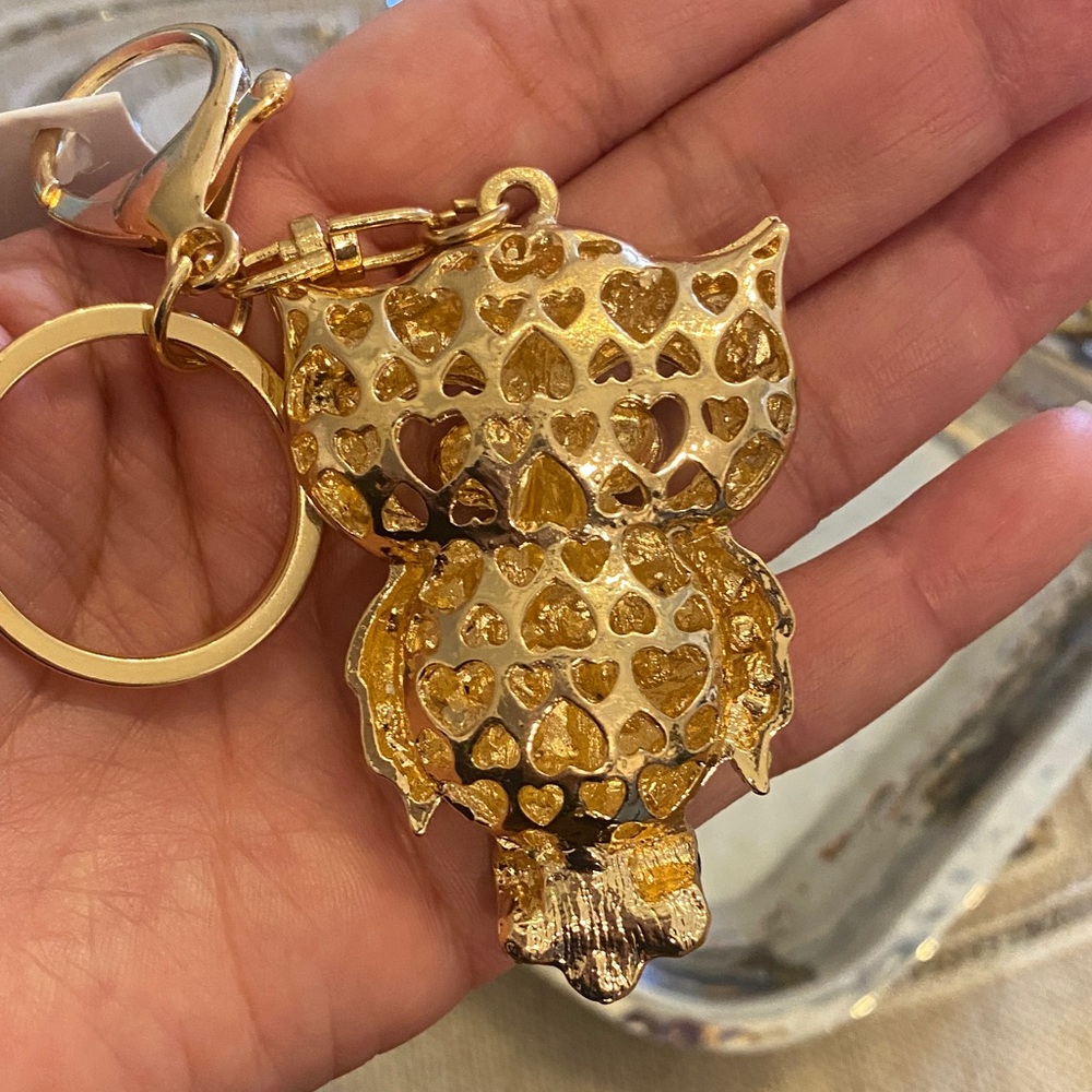 Fashion Jewelry Gold Rhinestone Owl Keychain - Picture 4 of 4